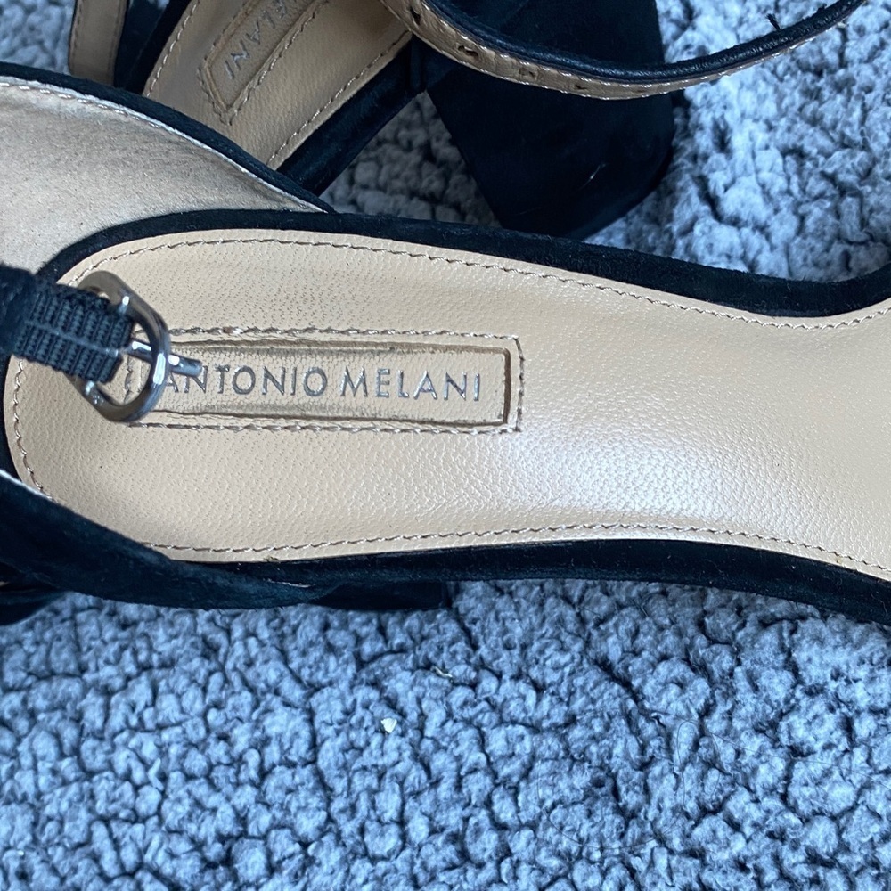 ANTONIO MELANI Black Suede Strappy Ankle-Heel Sandals - Picture 5 of 6
